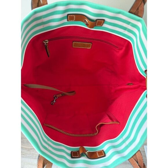 Dooney & Bourke Striped Nylon Sullivan Shopper Tote In Mint green, White, & Blue - Picture 7 of 11